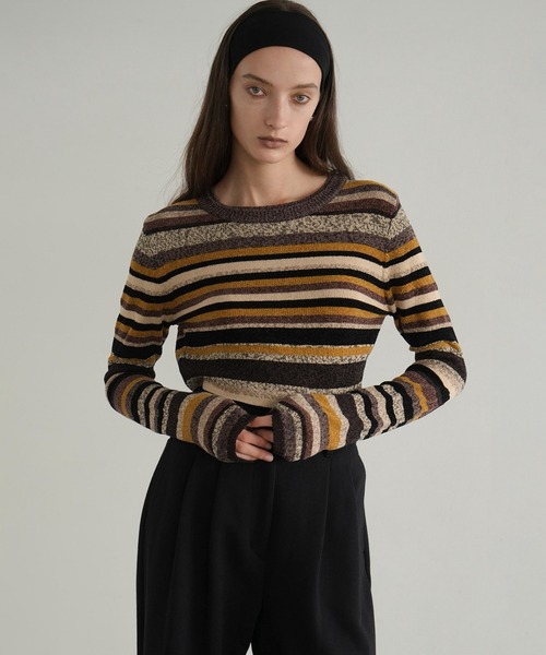 クラネ サマーニット ノースリーブ ボーダー 黒 トップス CLANE クラネ サマーニット ノースリーブ ボーダー 黒 トップス CLANE