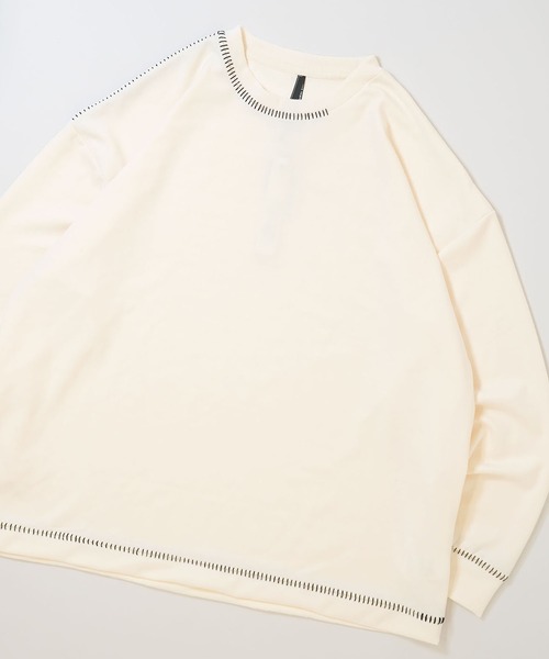 Ritzy(リッツィー)の「cardboard knit stitching crew neck cutsew/ダンボールニット ステッチング クルーネック カットソー レディース メンズ(スウェット・メンズ・グレー/チャコールグレー/ブラック/ホワイト・L/XL/M)」の2枚目の写真