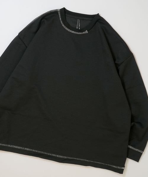 Ritzy(リッツィー)の「cardboard knit stitching crew neck cutsew/ダンボールニット ステッチング クルーネック カットソー レディース メンズ(スウェット・メンズ・グレー/チャコールグレー/ブラック/ホワイト・L/XL/M)」の3枚目の写真