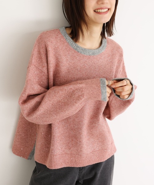 n'OrLABEL(ノアールレーベル)の「スパンコールラメ配色ニット(ニット/セーター・レディース・ピンク/ネイビー/グレー・FREE)」の3枚目の写真