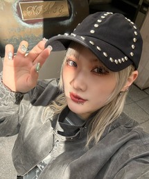 XU | ストリートファッション XU エックスユー studs cap スタッズキャップ コットンキャップ ボールキャップ 帽子 韓国ファッション 韓国ストリート Y2K(キャップ)