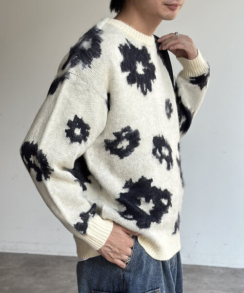CPCM(シーピーシーエム)の「シャギー総柄ジャガードニット(ニット/セーター・メンズ・ネイビー/ホワイト/ブラック/アイボリー・MEDIUM/LARGE)」の9枚目の写真