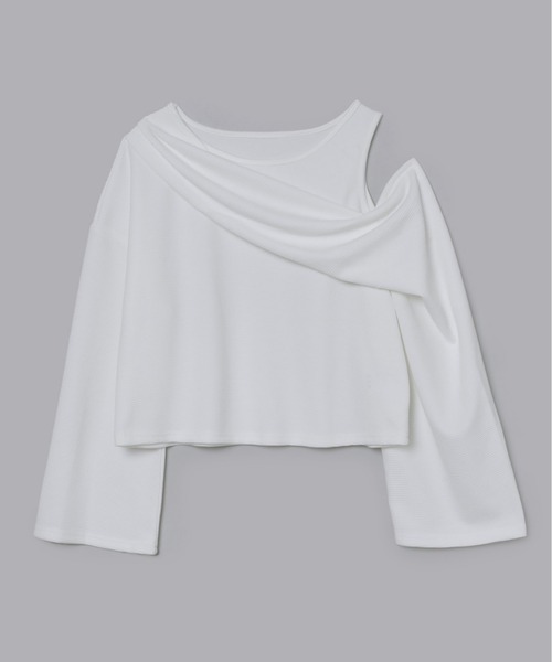 Olu.(オルドット)の「ショルダーカットワッフルトップス(Tシャツ/カットソー・レディース・ブラック/ホワイト・FREE)」の10枚目の写真