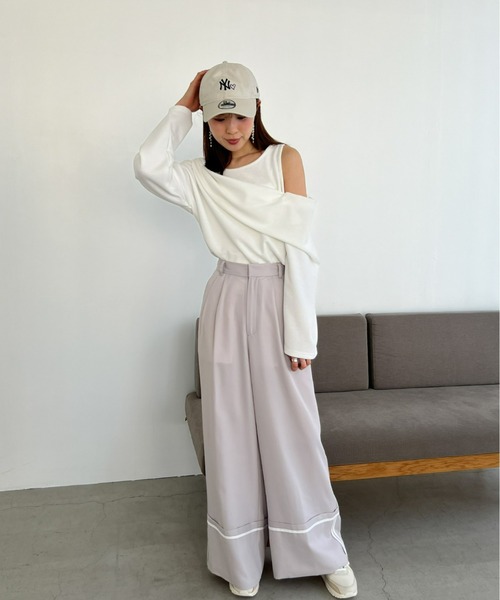 Olu.(オルドット)の「ショルダーカットワッフルトップス(Tシャツ/カットソー・レディース・ブラック/ホワイト・FREE)」の21枚目の写真