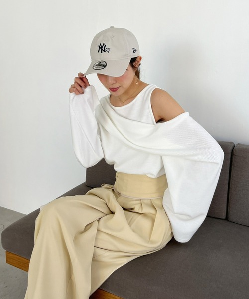 Olu.(オルドット)の「ショルダーカットワッフルトップス(Tシャツ/カットソー・レディース・ブラック/ホワイト・FREE)」の22枚目の写真