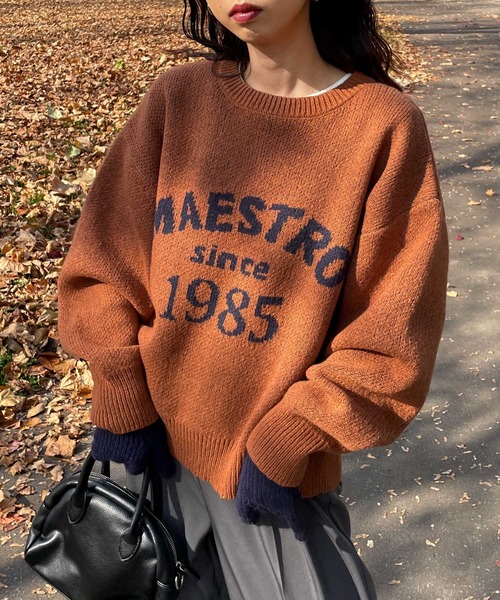 Chillfar（チルファー）の「ジャガードロゴカラールーズニット（ニット/セーター・レディース・ネイビー/オレンジ/グリーン/ピンク/グレー・FREE）」の5枚目の写真