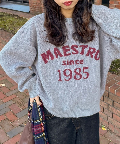 Chillfar（チルファー）の「ジャガードロゴカラールーズニット（ニット/セーター・レディース・ネイビー/オレンジ/グリーン/ピンク/グレー・FREE）」の11枚目の写真