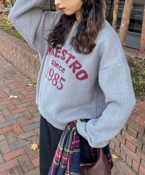 Chillfar（チルファー）の「ジャガードロゴカラールーズニット（ニット/セーター・レディース・ネイビー/オレンジ/グリーン/ピンク/グレー・FREE）」の12枚目の写真