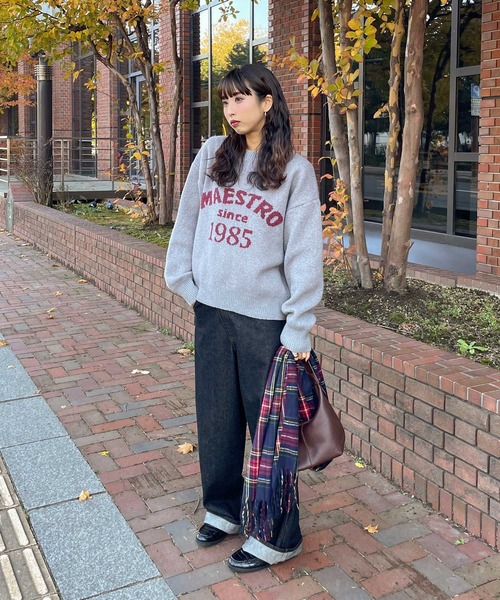 Chillfar（チルファー）の「ジャガードロゴカラールーズニット（ニット/セーター・レディース・ネイビー/オレンジ/グリーン/ピンク/グレー・FREE）」の17枚目の写真