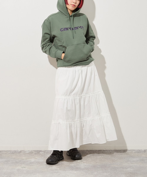 Carhartt WIP(カーハートダブリューアイピー)の「【CARHARTT WIP】W HOODED CARHARTT SWEATSHI I033648 裏起毛パーカー(パーカー・レディース・グリーン・X-SMALL)」の2枚目の写真