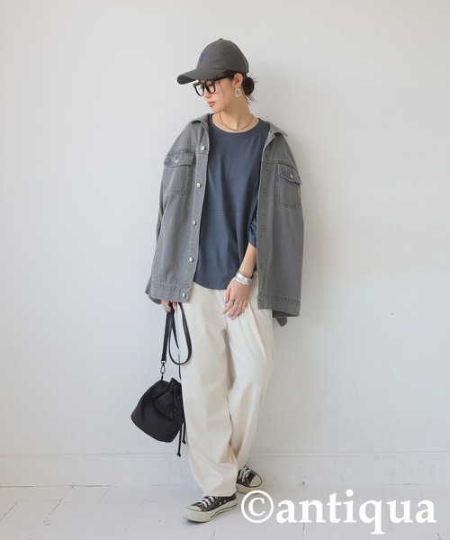 antiqua（アンティカ）の「切り替えトップス（Tシャツ/カットソー・レディース・ブルー/ブラック・ONESIZE）」の4枚目の写真