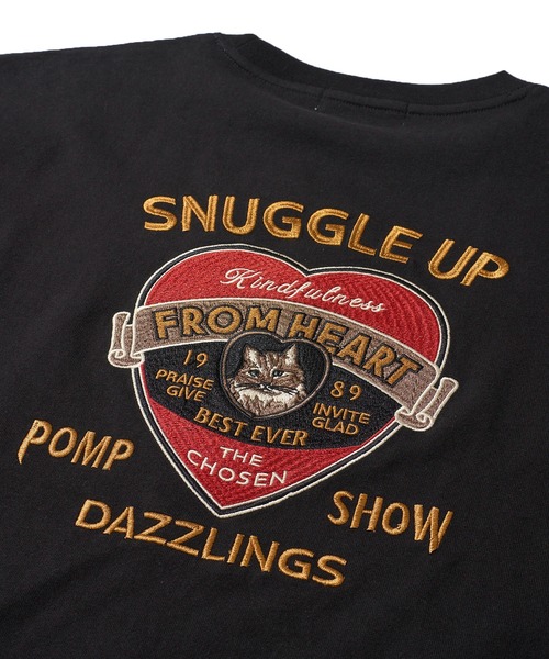 黒 Tシャツ 赤いハート刺繍 tシャツ Tシャツ 半袖 ハート 刺繍 ポケット メンズ レディース