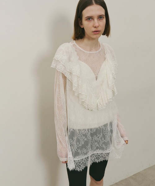 セール】オリジナル刺繍レースフリルブラウス（シャツ/ブラウス）｜LA