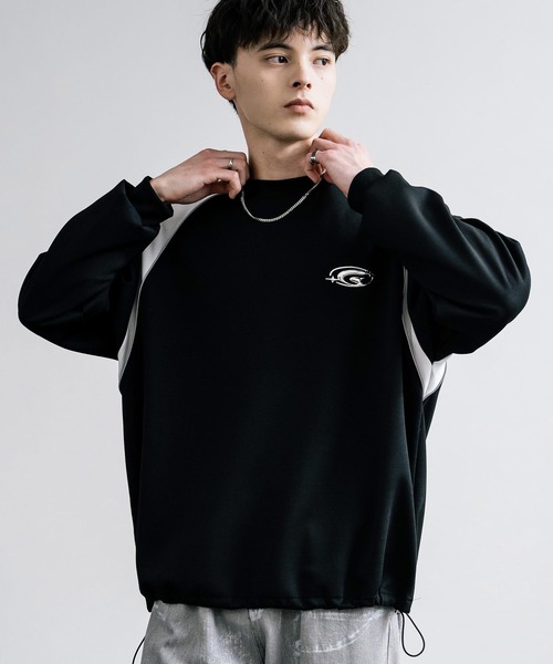 オーバーサイズ 高周波プリントゲームグラフィック裾ドローコードスウェットトレーナー（スウェット）｜Rocky Monroe（ロッキーモンロー）