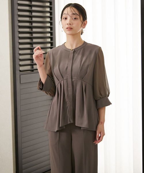 Jolie et Jolie（ジョリーエジョリー）の「ペプラムデザインブラウス＋ワイドパンツセットアップ（パンツドレス・レディース・ブラック/モカ/ネイビー・L/M/3L/LL）」の12枚目の写真
