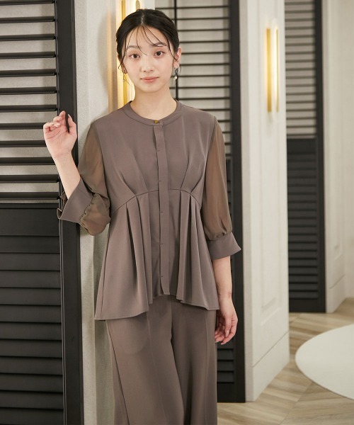 Jolie et Jolie（ジョリーエジョリー）の「ペプラムデザインブラウス＋ワイドパンツセットアップ（パンツドレス・レディース・ブラック/モカ/ネイビー・L/M/3L/LL）」の14枚目の写真