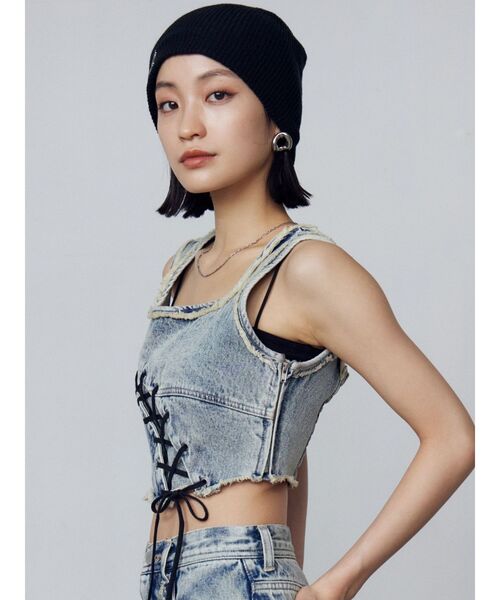 EMODA（エモダ）の「スペイシーEプレートビーニー（ニットキャップ/ビーニー・レディース・ブラック/グレー・FREE）」の4枚目の写真