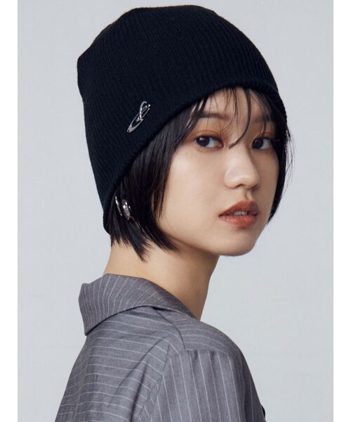 EMODA（エモダ）の「スペイシーEプレートビーニー（ニットキャップ/ビーニー・レディース・ブラック/グレー・FREE）」の6枚目の写真