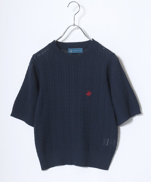 BEVERLY HILLS POLO CLUB(ビバリーヒルズポロクラブ)の「BEVERLY HILLS POLO CLUB ワンポイント無地・カレッジロゴ刺繍 サマーニットプルオーバートップス/半袖(ニット/セーター・レディース・サックスブルー/ネイビー/グリーン系その他/ホワイト系その他/オフホワイト/ネイビー系2・M)」の4枚目の写真