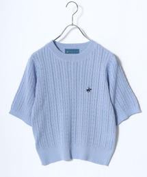 BEVERLY HILLS POLO CLUB ワンポイント無地・カレッジロゴ刺繍 サマーニットプルオーバートップス/半袖