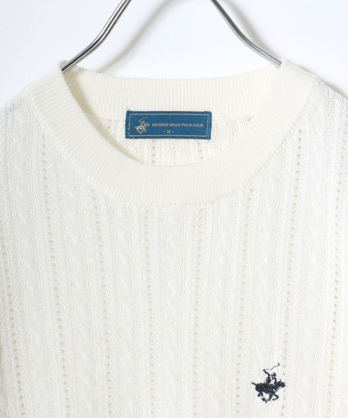 BEVERLY HILLS POLO CLUB(ビバリーヒルズポロクラブ)の「BEVERLY HILLS POLO CLUB ワンポイント無地・カレッジロゴ刺繍 サマーニットプルオーバートップス/半袖(ニット/セーター・レディース・サックスブルー/ネイビー/グリーン系その他/ホワイト系その他/オフホワイト/ネイビー系2・M)」の11枚目の写真