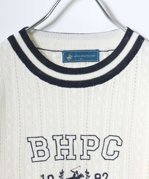 BEVERLY HILLS POLO CLUB(ビバリーヒルズポロクラブ)の「BEVERLY HILLS POLO CLUB ワンポイント無地・カレッジロゴ刺繍 サマーニットプルオーバートップス/半袖(ニット/セーター・レディース・サックスブルー/ネイビー/グリーン系その他/ホワイト系その他/オフホワイト/ネイビー系2・M)」の16枚目の写真