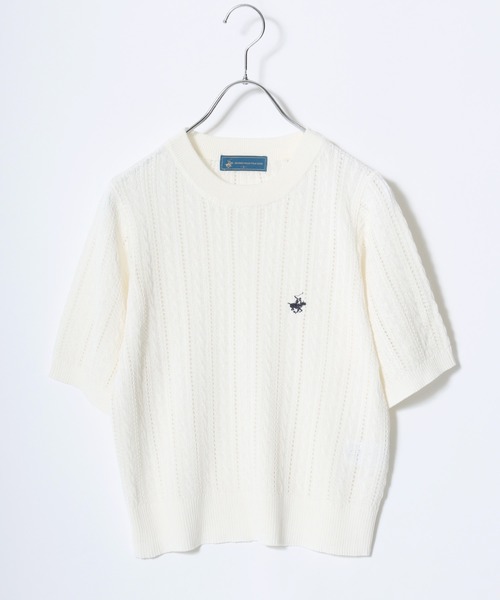 BEVERLY HILLS POLO CLUB(ビバリーヒルズポロクラブ)の「BEVERLY HILLS POLO CLUB ワンポイント無地・カレッジロゴ刺繍 サマーニットプルオーバートップス/半袖(ニット/セーター・レディース・サックスブルー/ネイビー/グリーン系その他/ホワイト系その他/オフホワイト/ネイビー系2・M)」の7枚目の写真