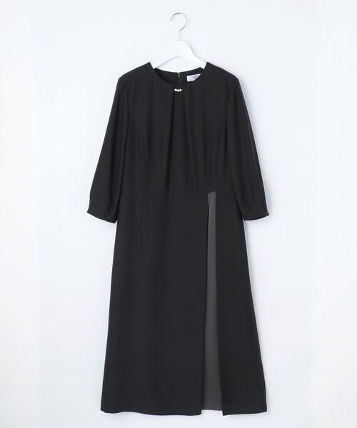 J.PRESS（ジェイプレス）の「【洗える】ストレッチバックサテンジョーゼット Aライン ワンピース（ワンピース・レディース・ブラック系/ベージュ系・T13/T15）」の6枚目の写真