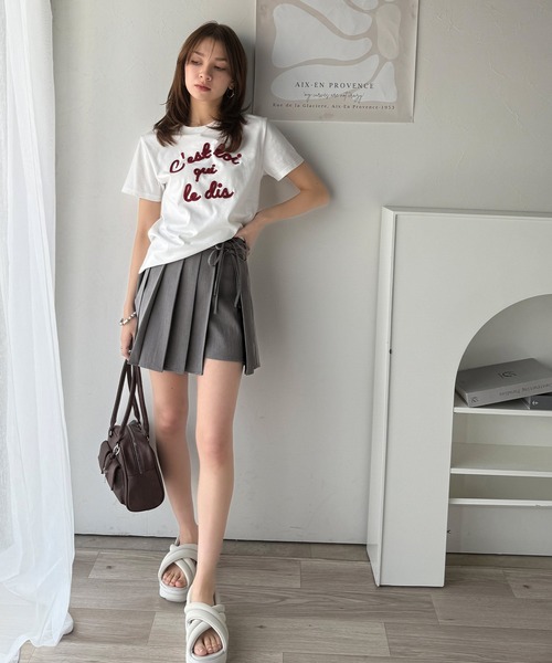 mily bilet（ミウィビレット）の「【mily bilet】大人の可愛さを演出。ダブルリボンプリーツ使いスカパン（スカート・レディース・ブラック/グレー・MEDIUM/X-LARGE/LARGE/SMALL）」の5枚目の写真