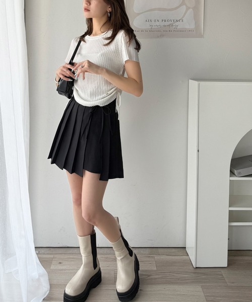 mily bilet（ミウィビレット）の「【mily bilet】大人の可愛さを演出。ダブルリボンプリーツ使いスカパン（スカート・レディース・ブラック/グレー・MEDIUM/X-LARGE/LARGE/SMALL）」の15枚目の写真