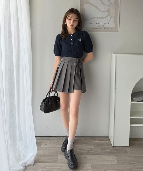 mily bilet（ミウィビレット）の「【mily bilet】大人の可愛さを演出。ダブルリボンプリーツ使いスカパン（スカート・レディース・ブラック/グレー・MEDIUM/X-LARGE/LARGE/SMALL）」の7枚目の写真