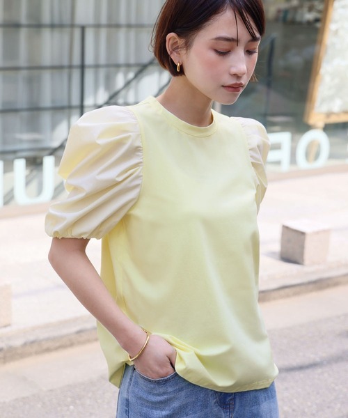 ELFRANK(エルフランク)の「ボリュームスリーブカットソー(Tシャツ/カットソー・レディース・イエロー/オフホワイト/ブラック・FREE)」の1枚目の写真
