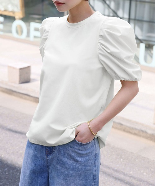 ELFRANK(エルフランク)の「ボリュームスリーブカットソー(Tシャツ/カットソー・レディース・イエロー/オフホワイト/ブラック・FREE)」の6枚目の写真