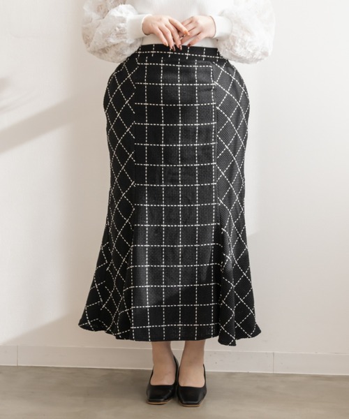 CLETTE(クレット)の「ステッチチェック柄マーメイドスカート(スカート・レディース・ブラック/アイボリー・3L/LL/4L)」の6枚目の写真