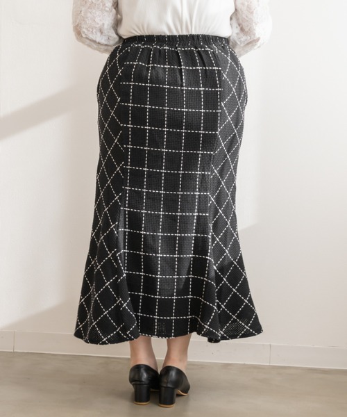 CLETTE(クレット)の「ステッチチェック柄マーメイドスカート(スカート・レディース・ブラック/アイボリー・3L/LL/4L)」の8枚目の写真
