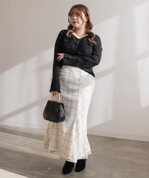 CLETTE(クレット)の「ステッチチェック柄マーメイドスカート(スカート・レディース・ブラック/アイボリー・3L/LL/4L)」の16枚目の写真