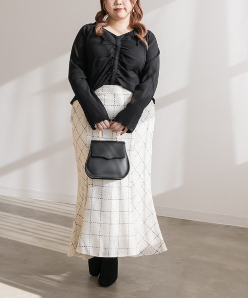 CLETTE(クレット)の「ステッチチェック柄マーメイドスカート(スカート・レディース・ブラック/アイボリー・3L/LL/4L)」の15枚目の写真