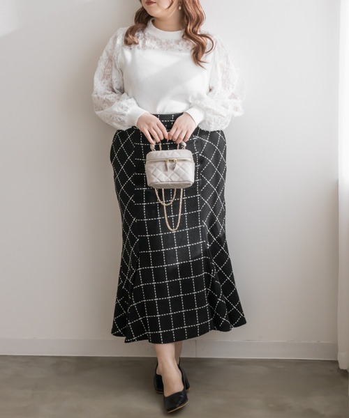 CLETTE(クレット)の「ステッチチェック柄マーメイドスカート(スカート・レディース・ブラック/アイボリー・3L/LL/4L)」の20枚目の写真