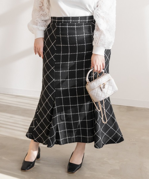 CLETTE(クレット)の「ステッチチェック柄マーメイドスカート(スカート・レディース・ブラック/アイボリー・3L/LL/4L)」の19枚目の写真
