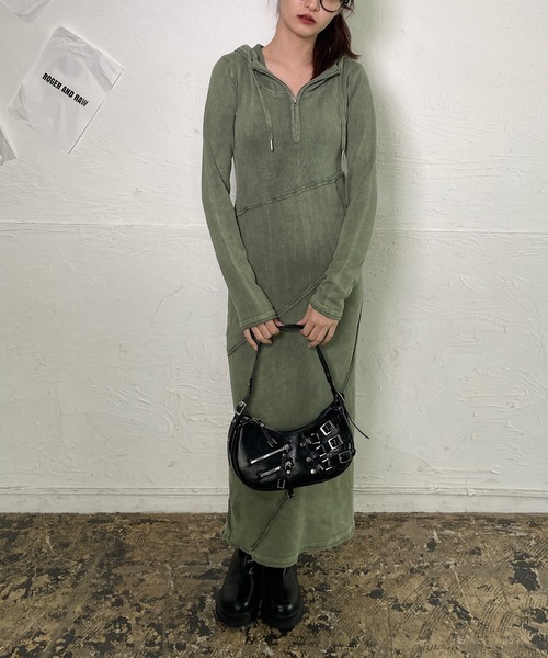 セール】ニットハーフジップロングワンピース（ワンピース