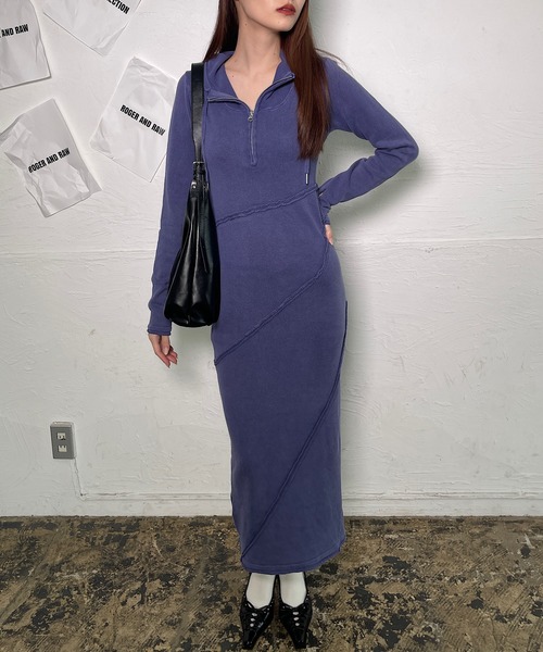 セール】ニットハーフジップロングワンピース（ワンピース