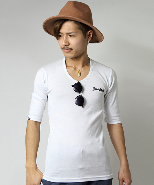 JACKROSE（ジャックローズ）の「【超長綿】Uネック5分袖Tシャツ（Tシャツ/カットソー・メンズ・ブラック/ワイン/ホワイト/グレー・XL/M/L）」の2枚目の写真