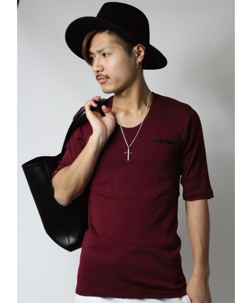 JACKROSE（ジャックローズ）の「【超長綿】Uネック5分袖Tシャツ（Tシャツ/カットソー・メンズ・ブラック/ワイン/ホワイト/グレー・XL/M/L）」の4枚目の写真
