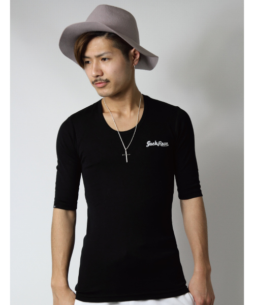 JACKROSE（ジャックローズ）の「【超長綿】Uネック5分袖Tシャツ（Tシャツ/カットソー・メンズ・ブラック/ワイン/ホワイト/グレー・XL/M/L）」の3枚目の写真