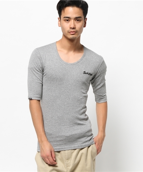 JACKROSE（ジャックローズ）の「【超長綿】Uネック5分袖Tシャツ（Tシャツ/カットソー・メンズ・ブラック/ワイン/ホワイト/グレー・XL/M/L）」の16枚目の写真