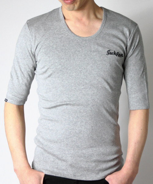 JACKROSE（ジャックローズ）の「【超長綿】Uネック5分袖Tシャツ（Tシャツ/カットソー・メンズ・ブラック/ワイン/ホワイト/グレー・XL/M/L）」の20枚目の写真