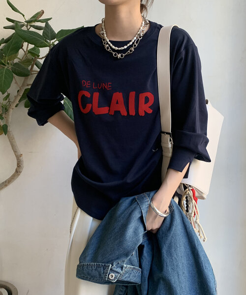 DouDou(ドゥドゥ)の「【WEB限定】CLAIRハンドロゴロンTEE(Tシャツ/カットソー・レディース・オフホワイト/ネイビー/ブラック・FREE)」の2枚目の写真