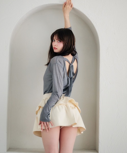 fupel（フぺル）の「2way lame sheer ribbon tops / 2wayラメシアーリボントップス（Tシャツ/カットソー・レディース・ブルー/ピンク・FREE）」の2枚目の写真