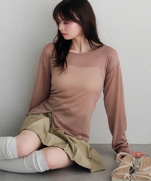 fupel（フぺル）の「2way lame sheer ribbon tops / 2wayラメシアーリボントップス（Tシャツ/カットソー・レディース・ブルー/ピンク・FREE）」の12枚目の写真