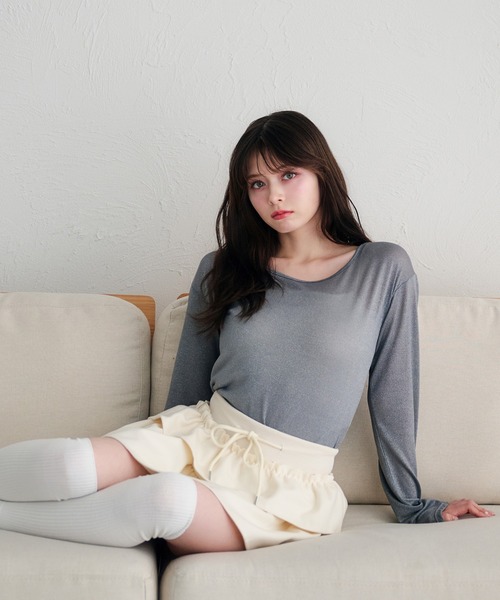fupel（フぺル）の「2way lame sheer ribbon tops / 2wayラメシアーリボントップス（Tシャツ/カットソー・レディース・ブルー/ピンク・FREE）」の22枚目の写真